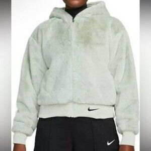 Nike womens size XS oversized faux fur full zip jacket -NWT